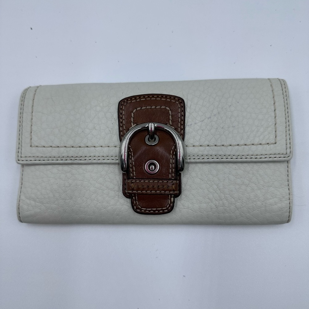 Coach Vintage Tan and White Leather Wristlet wallet pair ink needs cleaning - Picture 7 of 10